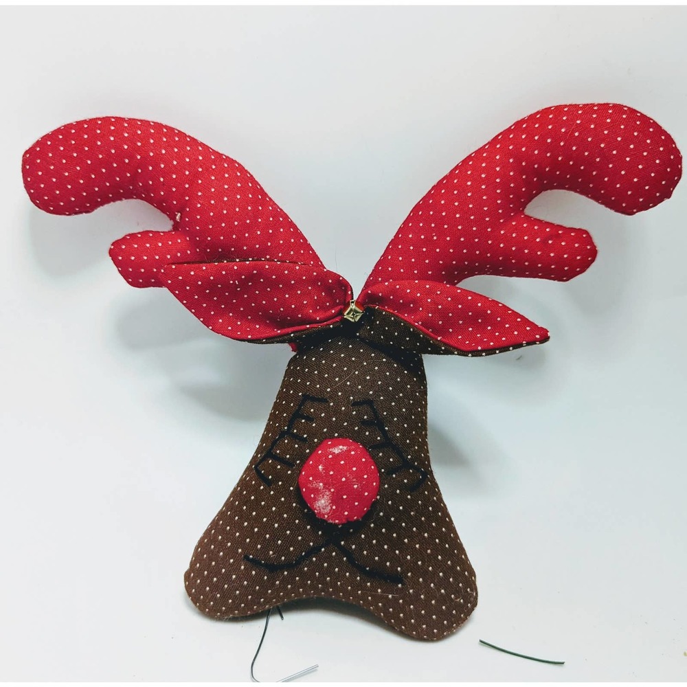 Vintage Handmade Plush Reindeer Ornament Cloth Sewn